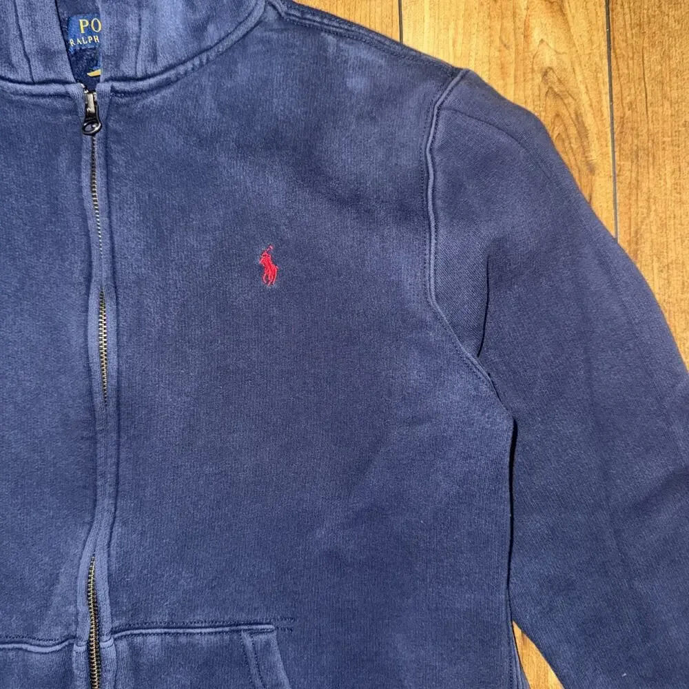 Kids Polo Ralph Lauren Full Zip Hoodie Navy XL 19x23 Distressed Sun Faded